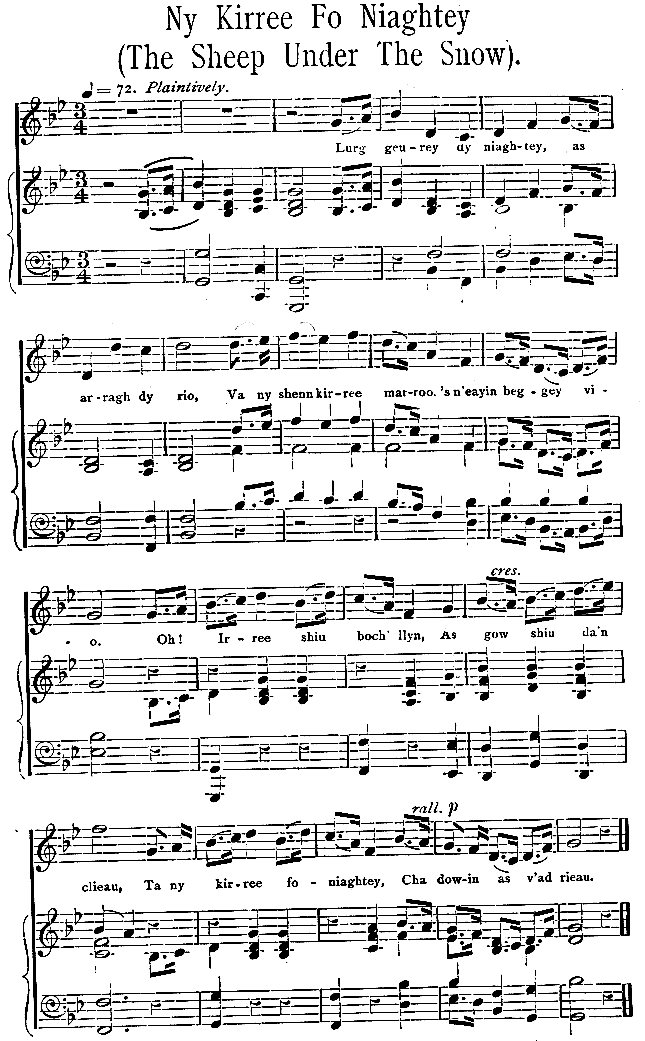 Music, Manx Ballad, 1896 - Ny Kirree fo Niaghtey (Sheep under the snow)